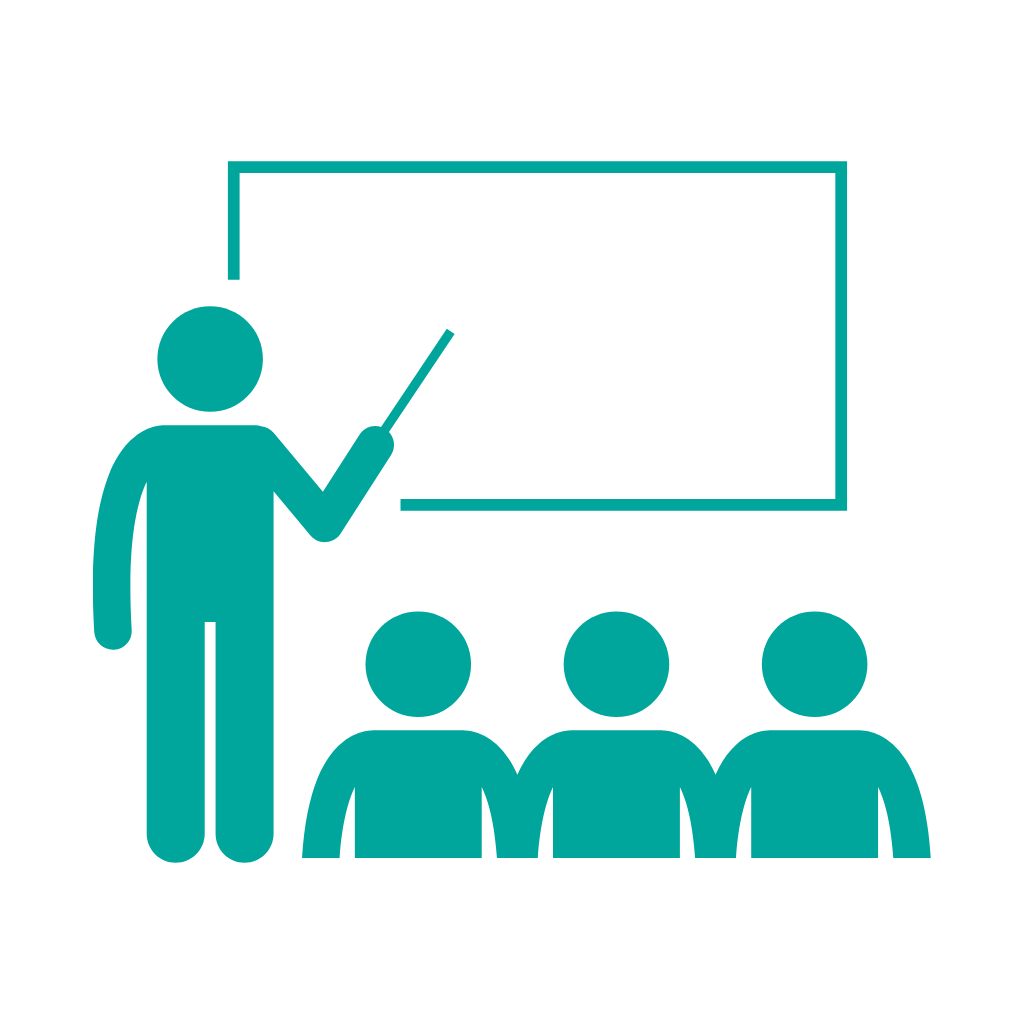 icono presentación ante equipo de 3 personas