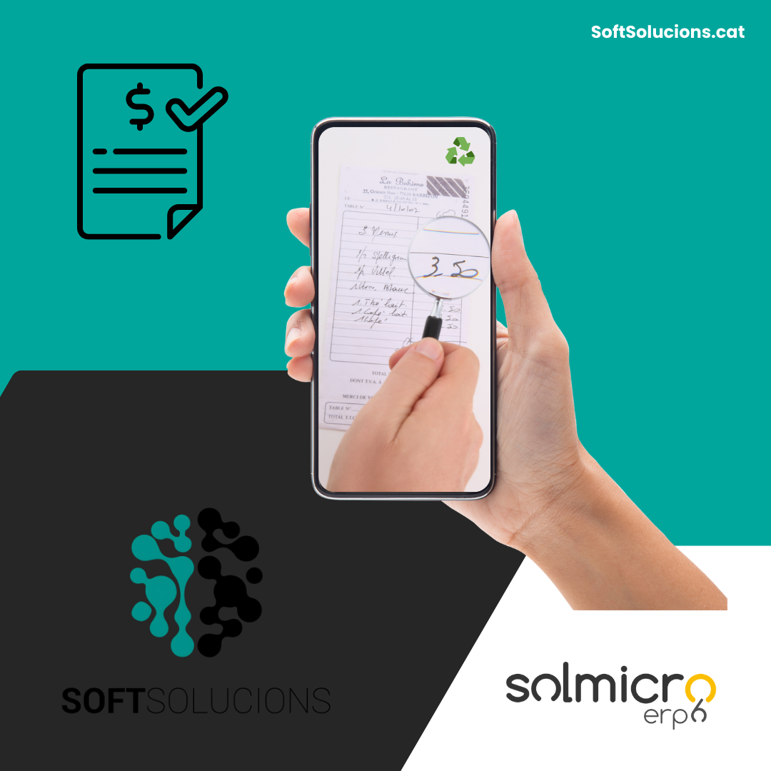 mano sujeta móvil con imagen de facturas escritas